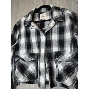 Lucky Brand XL Plaid Cropped Jacket Black White Cottagecore Whimsigoth